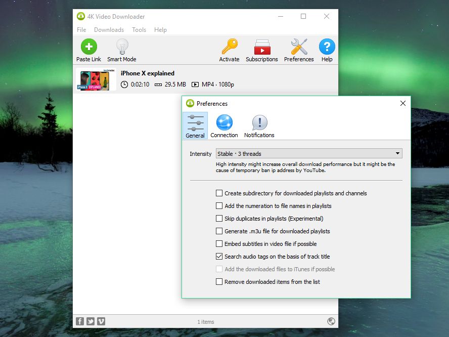 Классическое окно 4K Video Downloader с панелью Paste Link и открытыми Preferences