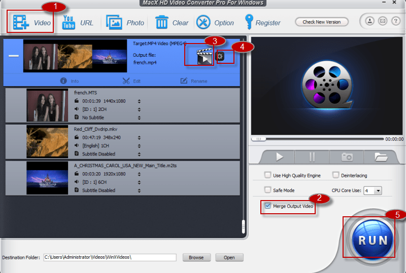 Объединение нескольких видео в MacX HD Video Converter Pro