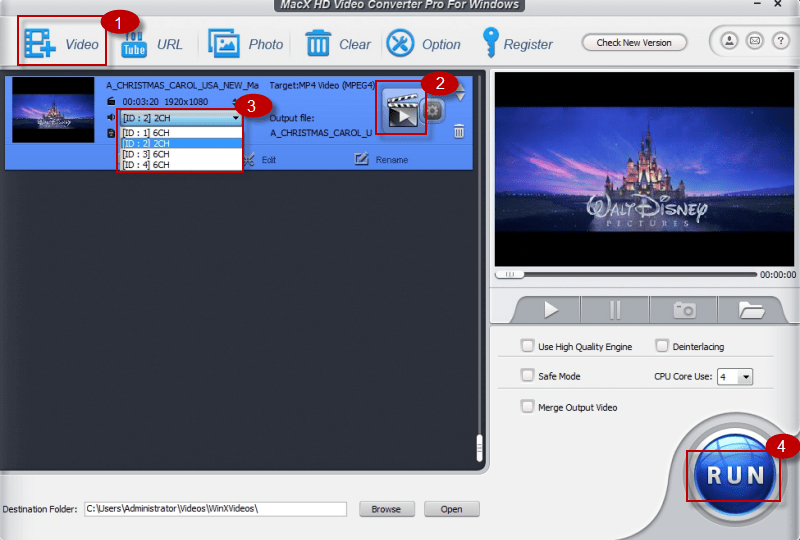 Выбор аудиодорожки в многодорожечном видео MacX HD Video Converter Pro